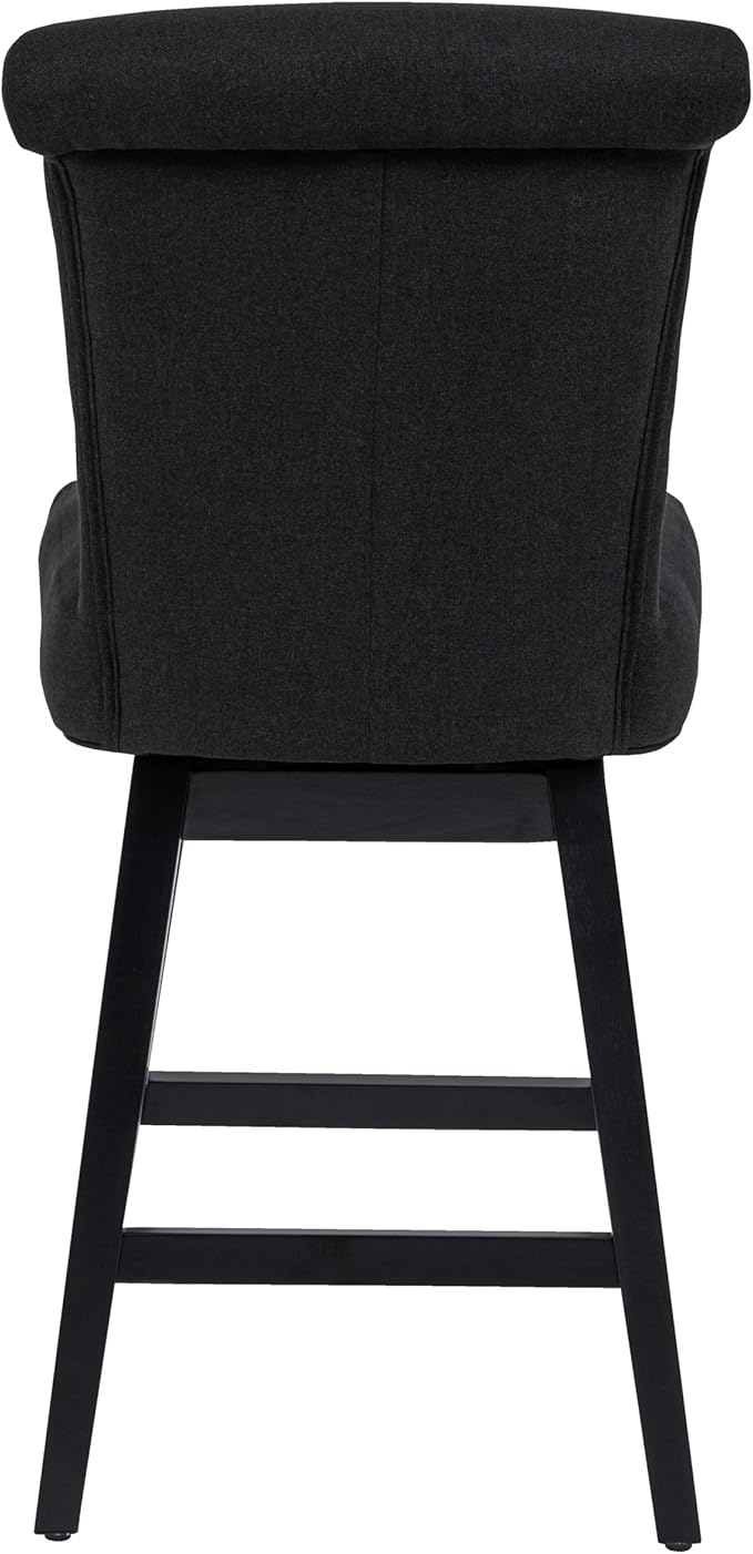 Bar Stools Set of 4, 26 Inch Upholstered Barstools with 15.7" High Back and Footrest, Swivel Counter Height Barstools for Kitchen Island Home Bar Performance Fabric Black