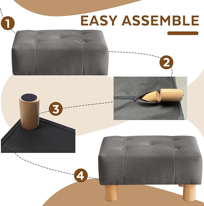 Small Foot Stool Ottoman, Linen Footstool Ottoman Foot Rest for Couch, Rectangle Footstools and Ottomans Small for Living Room, Entryway and Bedroom (Gray)