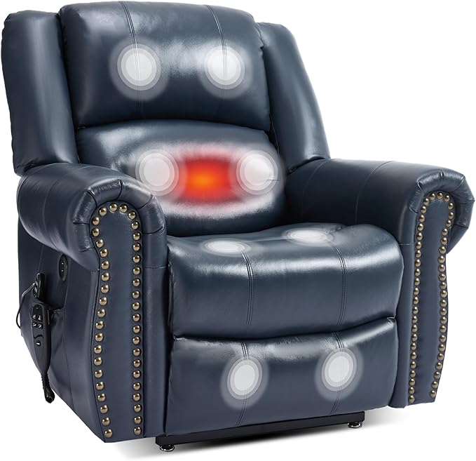 Recliner Chairs for Adults, Oversized Bedroom Chair with Massage, Sofa Chair Home Theater Seating with Lumbar Support, Lift Chair for Elderly, Nursery Chair for Living Room (Genuine Leather)