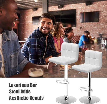 COSTWAY Bar Stools Set of 2, Modern Swivel Adjustable Height PU Leather Barstools with Back, Square Armless Counter Height 2-Pack Bar Chair for Kitchen Island Dining Living Bistro Pub Counter, White