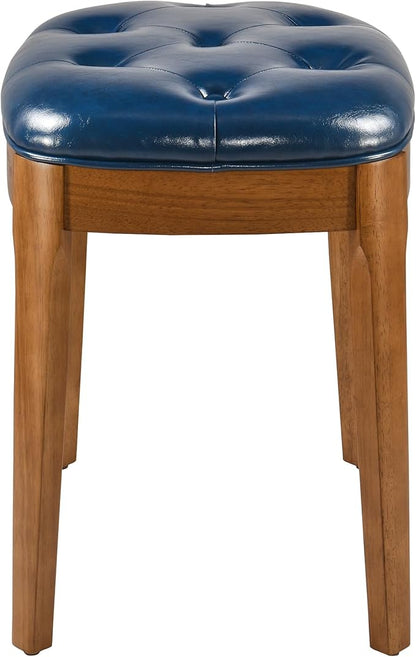 MODERION Vanity Bench Stool with Upholstered, Modern Luxury Wood Stool ,Ottoman Shoe Bench for Living Room, Vanity, Entryway, 19.3"L x 14.9"W x 19.3"H Easy Assembly, Beeswax Leg & Blue Seat FD-HNY-BL