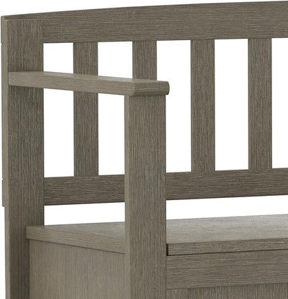 SIMPLIHOME Brooklyn Entryway Storage Bench - 48 inch Wide Solid Wood Storage Seat in Farmhouse Grey, Contemporary Bench for Entryway or Living Room with Lift-Up Lid and Slatted Backrest