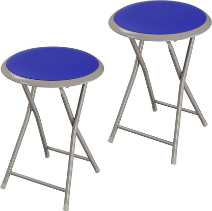 Lavish Home Folding Stool Set - Set of Two 18-Inch Stools with 225lb Capacity for Kitchen, Dorm, or Rec Room - Portable Stools for Adults (Blue)