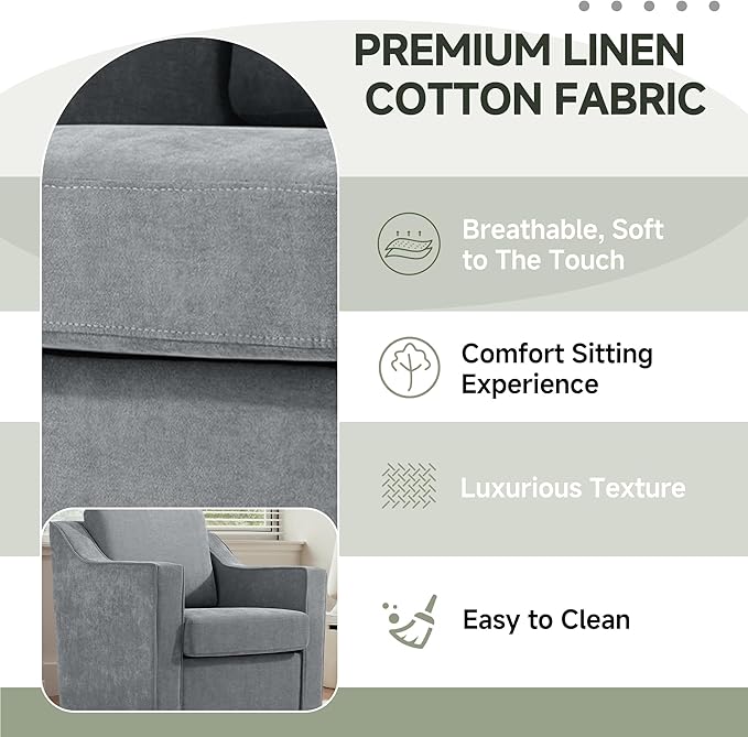 UIXE Swivel Accent Chair, Chenille Fabric Upholstered Arm Chair for Living Room, Modern Club Armchair Comfy Single Sofa Bedroom Reading Seat with Lumbar Pillow - Gray