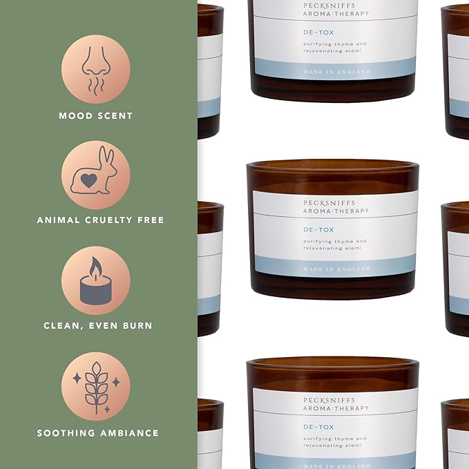 Pecksniff's Aromatherapy De-Tox 3-Wick Candle | Elemi & Thyme with Spicy Pine Scent | 285g/10oz Long-Lasting Relaxation