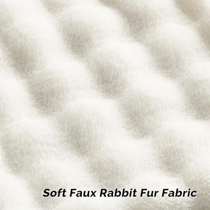 FUTEI Cream White Decorative Throw Pillow Covers 12x20 Inch Set of 2,Soft Fuzzy Faux Rabbit Fur Pillow Case with Raised Texture,Neutral Boho Home Decor for Couch Bed Living Room