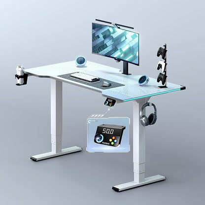 FLEXISPOT CyberX RGB LED Electric Gaming Standing Desk, 55 Inch Dual Motor 3-Stage Adjustable Desk up to 352 lbs, Large Ergonomic Computer Workstation for Gamers, Streamers & Home Studios (White)