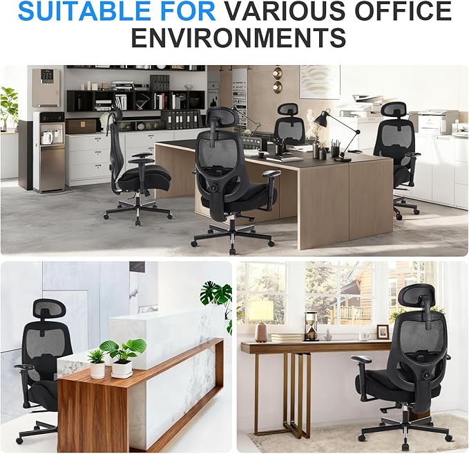 Ergonomic Home Office Desk Chair,Breathable Mesh Chair with Expanded High Back Lumbar Support,Adjustable Height,Armrests and Headrest
