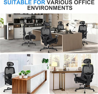 Ergonomic Home Office Desk Chair,Breathable Mesh Chair with Expanded High Back Lumbar Support,Adjustable Height,Armrests and Headrest