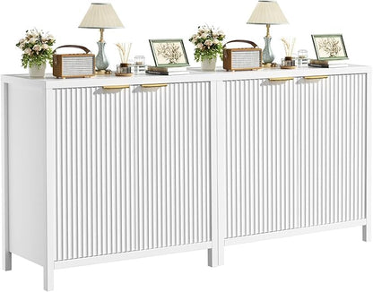 Sideboard Buffet Cabinet Set of 2, 31" Fluted Storage Cabinet with 2 Doors and Adjustable Shelves, Modern Sideboard Console Table for Living Room,Entryway,Dinning Room,Kitchen-White