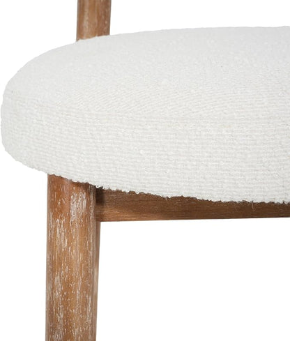 Christopher Knight Home Annes Counter Height Bar Stools Set of 2, Boucle Fabric Round Bar Stool for Kitchen Island, Wooden Dining Room Chair, Counter Stool with Footrest, Natural+Milky White