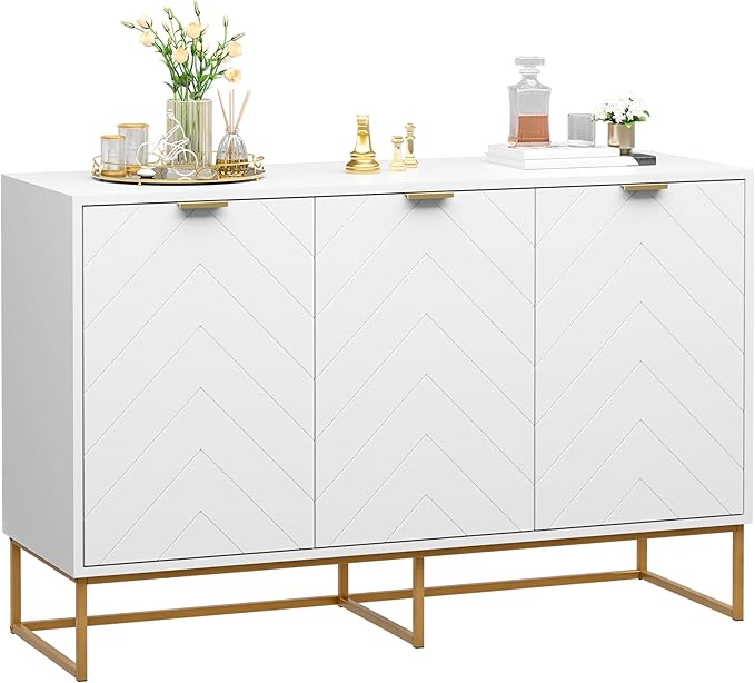 Scurrty Sideboard Buffet Cabinet with Adjustable Shelf, Storage Buffet with 3 Doors (White)