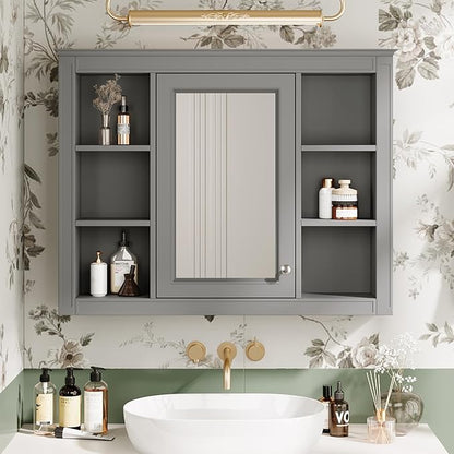 Bathroom Wall Cabinet with Mirror, 35'' x 27.5'' Medicine Cabinet with Mirror Door and Adjustable Shelves, Over Toilet Storage Cabinet, Wall-Mounted Bathroom Mirrors for Over Sink with Storage