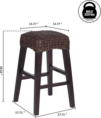 JONATHAN Y BSL1101C Maui 29.5" Rustic Bohemian Hyacinth/Wood Backless Bar Stool for Home, Kitchen, Dining Room, Workspaces, Cafes and Resturants, Dark Brown Woven Seat with Natural Wood Frame