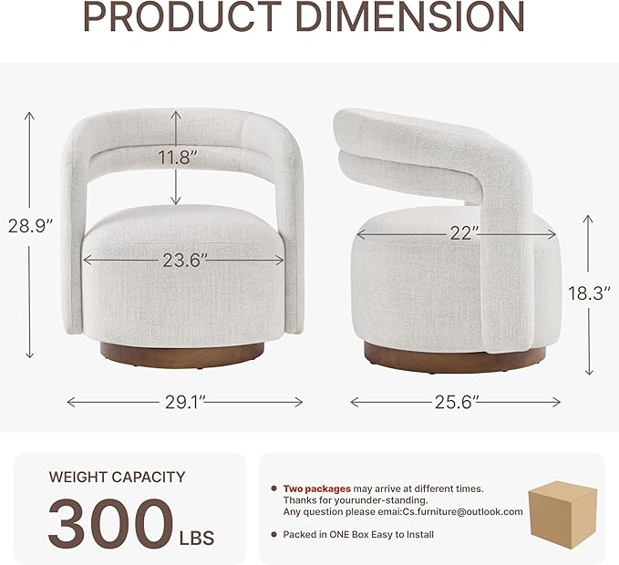Swivel Accent Chair, Upholstered Barrel Chair with Open Back Design, Modern Arm Chair with Wooden Base for Living Room Bedroom Reading Waitingroom, Wheat