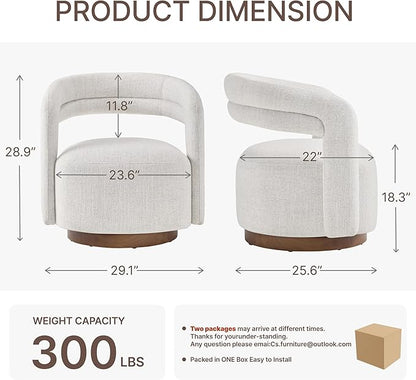 Swivel Accent Chair, Upholstered Barrel Chair with Open Back Design, Modern Arm Chair with Wooden Base for Living Room Bedroom Reading Waitingroom, Wheat