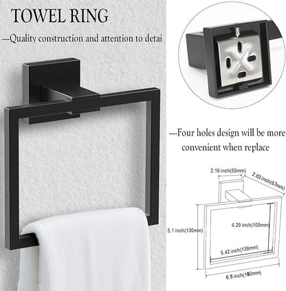 BOZWELL 4 Pieces Matte Black Bathroom Hardware Accessories Set Square Towel Racks for Bathroom 23.6 inch Stainless Steel Towel Bar Set Wall Mounted