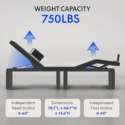 FLEXISPOT Adjustable Bed Frame Base Twin XL+12-inch Certipur-US Hybrid Mattress with Individual Pocket Spring, Quick Assembly, Massage, Zero Clearance, Whisper Quiet Durable Motor, Zero Gravity