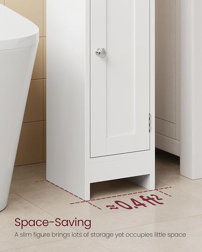 VASAGLE Small Storage Corner Floor Cabinet with Door, 7.9 x 7.1 x 31.5 Inches, Narrow Toilet Paper Storage Holder, Adjustable Shelves, for Bathroom, Living Room, Small Spaces, Cloud White UBBC310W01