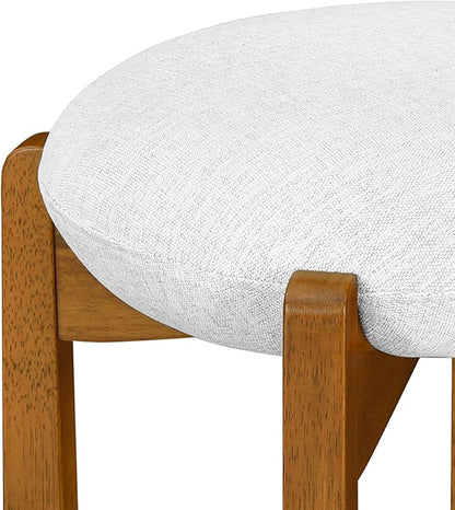 Christopher Knight Home Lilac Modern Counter Height Bar Stools Set of 4, Fabric Round Stool Chair for Kitchen Island, Wooden Dining Room Chair, Upholstered Counter Stool with Footrest, Walnut+Ivory