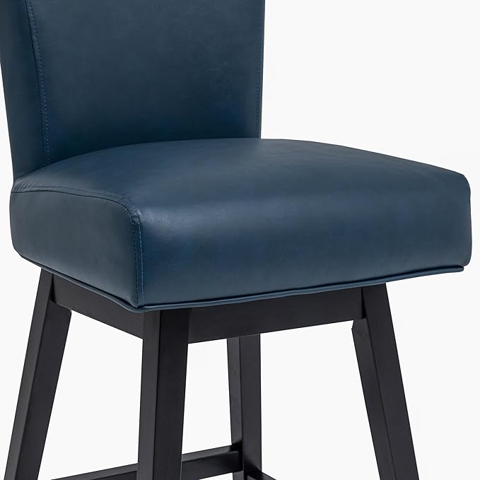 Bar Stool, PU Leather Barstool, 26 Inch Upholstered Counter Stools with 15.7" High Back and Footrest, Swivel Counter Height Barstools for Kitchen Island Home Bar Navy Blue