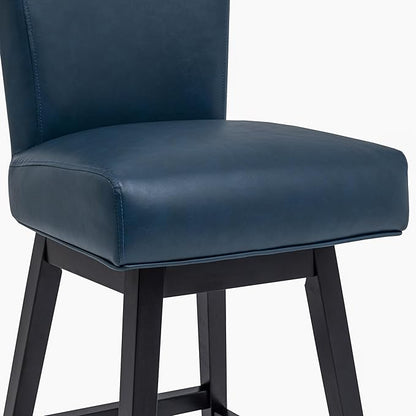 Bar Stool, PU Leather Barstool, 26 Inch Upholstered Counter Stools with 15.7" High Back and Footrest, Swivel Counter Height Barstools for Kitchen Island Home Bar Navy Blue