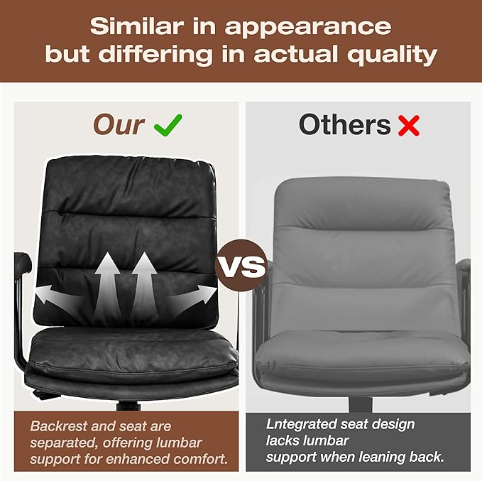 Black PU Leather Office Chair with Wheels, Adjustable Swivel Chair for Home and Office, Lumbar Support, Removable Armrests, Small Spaces