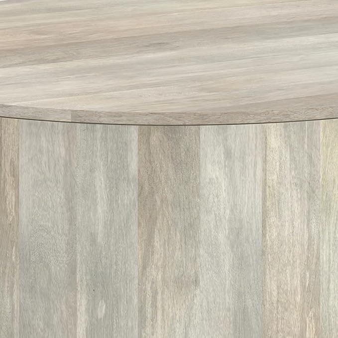 SIMPLIHOME Millbury Drum Coffee Table - 36 inch Wide Solid Mango Wood Round Living Room Table in White Wash, Contemporary Cocktail Table for Family Room or Lounge with Large Surface, Assembled