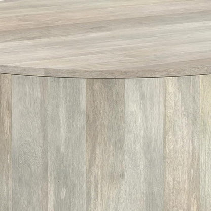 SIMPLIHOME Millbury Drum Coffee Table - 36 inch Wide Solid Mango Wood Round Living Room Table in White Wash, Contemporary Cocktail Table for Family Room or Lounge with Large Surface, Assembled