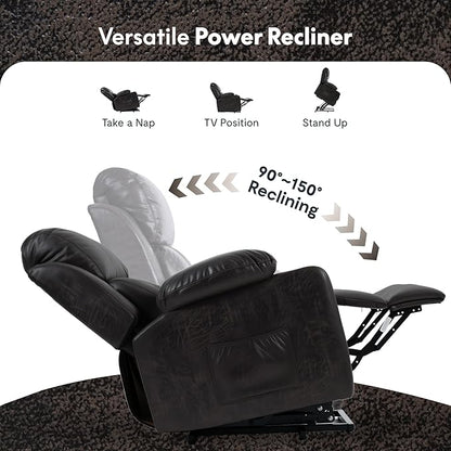FLEXISPOT XL31-L Power Lift Recliner Chair for Elderly, Electric Lift Chair with Massage & Heat, PU Leather Reclining Sofa with Cup Holders, Side Pockets for Living Room Bedroom(Large Size, Charcoal)