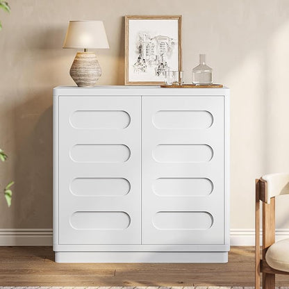 Buffet Cabinet with Storage, Arc Accent Sideboard with 2 Doors and Adjustable Shelves, Large Console Table for Dining Room, Kitchen, Living Room, White