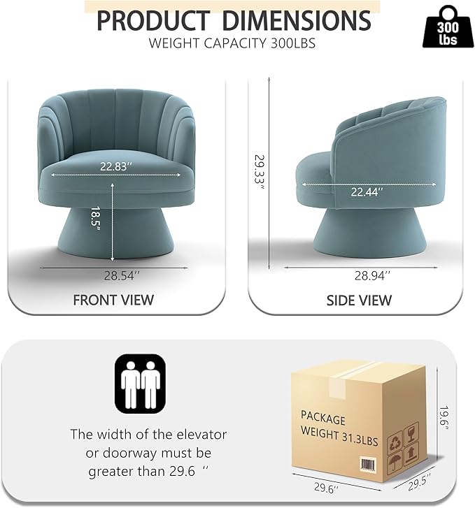 Swivel Accent Chair Set of 2,Upholstered Velvet 360° Swivel Barrel Chair for Living Room Overstuffed Bouncle Reading Chair Round Armchair for Bedroom,Vanity,Office (Blue)