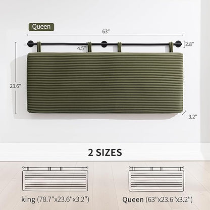 UEV Queen Headboard Only, Wall Mounted Hanging Upholstered Bed Head Board, Modern Vertical Channel Design of Fine Flannel, Elegant Green Fluted Headboard for Bedroom (Green, Queen Size)
