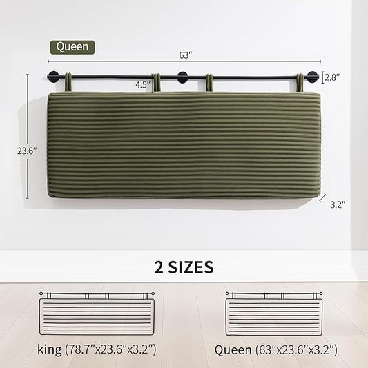 UEV Queen Headboard Only, Wall Mounted Hanging Upholstered Bed Head Board, Modern Vertical Channel Design of Fine Flannel, Elegant Green Fluted Headboard for Bedroom (Green, Queen Size)