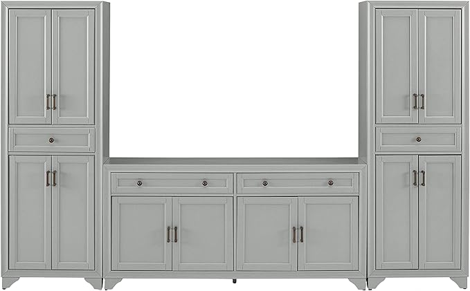 Crosley Furniture Tara 3-Piece Modern Farmhouse Sideboard Buffet Cabinet and Kitchen Storage Pantry Set, Distressed Gray