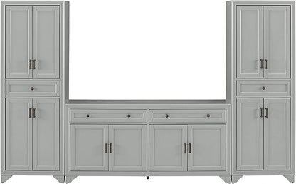 Crosley Furniture Tara 3-Piece Modern Farmhouse Sideboard Buffet Cabinet and Kitchen Storage Pantry Set, Distressed Gray
