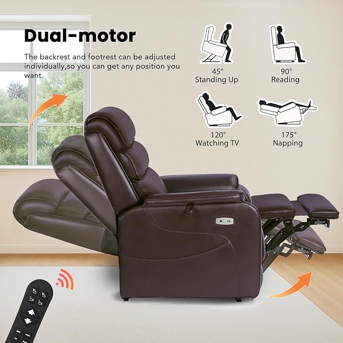 EONIX Large Lay Flat Power Lift Recliner Chair for Elderly, Oversized Electric Lift Chairs, 400lbs Heavy Duty Power Recliner with Heat and Massage, SLRY022063, Dark Brown