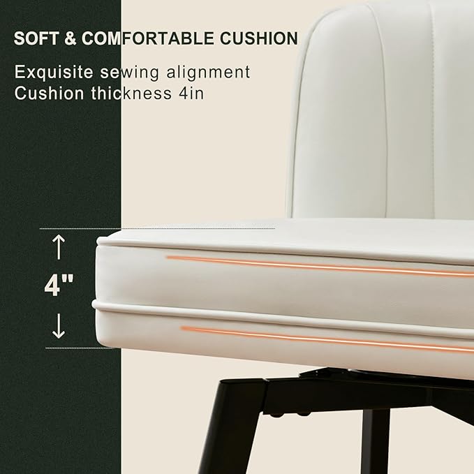 Swivel Counter Height Bar Stools Set of 2, 26'' Modern Barstools with Backs and Metal Legs, Upholstered Bar Chairs, Faux Leather White Stools for Kitchen Island Chairs