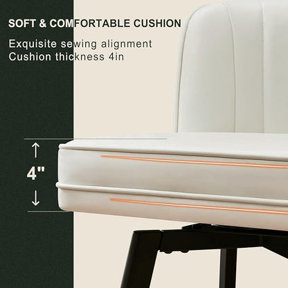 Swivel Counter Height Bar Stools Set of 3, 26'' Modern Barstools with Backs and Metal Legs, Upholstered Bar Chairs, Faux Leather White Stools for Kitchen Island Chairs