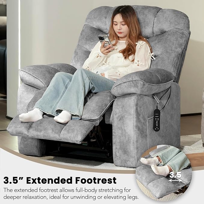 EONIX Large Lay Flat Power Lift Recliner Chair for Elderly with Heat and Massage, 400lbs Dual Motor Electirc Lift Chair with Extended Footrest, SLRY007062, Grey