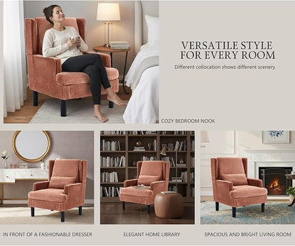 Accent Chair for Living Room Chairs Upholstered Oversized Reading Chair Armchair Accent Chairs Set of 2 Living Room Chair with High Back and Wood Legs,Arm Chair Comfy Chair for Bedroom(Orange red)
