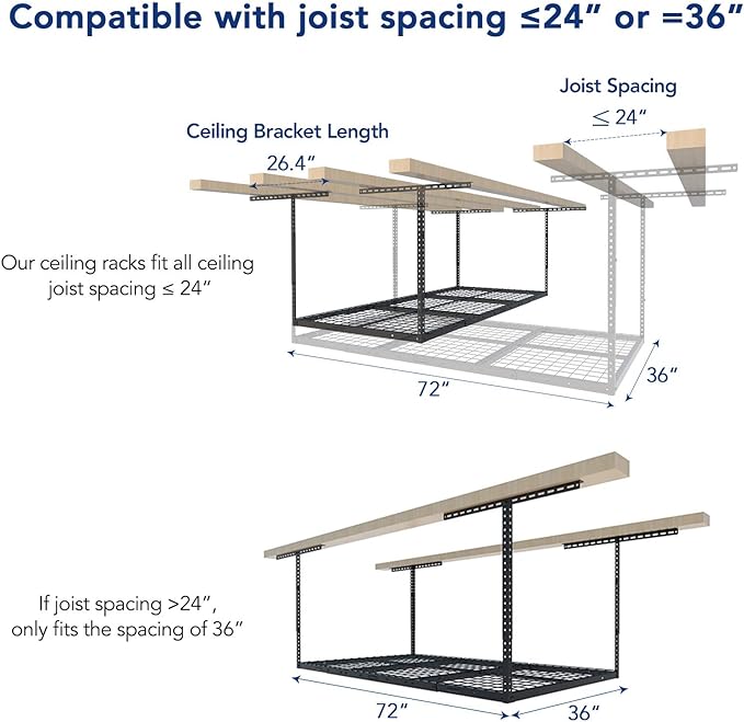 FLEXIMOUNTS 2 Pack 3x6 Overhead Garage Storage Adjustable Ceiling Rack 72" Length x 36" Width x 40" Height, 900lbs Total Weight Capacity, Black, Classic Series