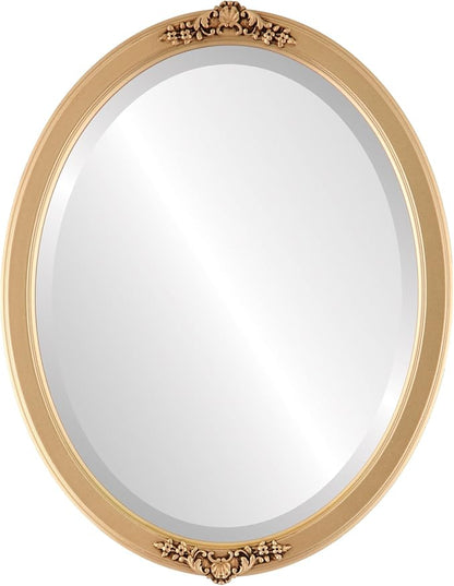 OVALCREST Oval Beveled Wall Mirror for Home Decor - Athena Style - Gold Spray - 18" x 14" Outside Dimensions