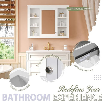 36" Bathroom Vanity with Matching Medicine Cabinet, Modern Sink Storage Cabinet with Drawers, Soft Closing Doors and Shelf, Bathroom Vanities with Sink & Mirror