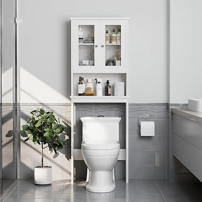 Meilocar Over The Toilet Storage Cabinet, Bathroom Storage Organizer Over Toilet, Space Saver W/Adjustable Shelf & Open Shelf, White