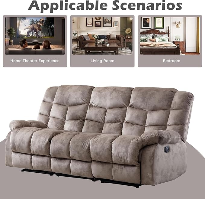 EBELLO Reclining Sofa Furniture Set, Loveseat Recliner Sofa and 3PC Bonded Manual Recliner Set for Living Room, Light Brown(Loveseat+Sofa)