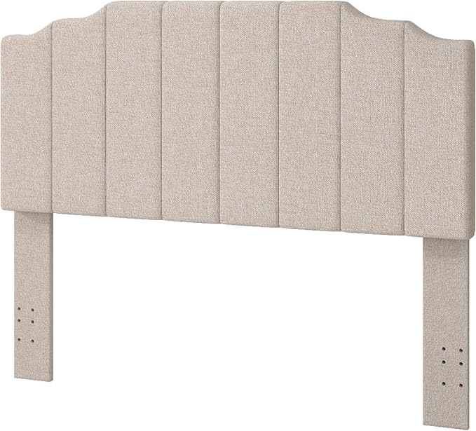 Queen Size Headboard Only, Linen Wall Mounted Headboard Queen/Full Size for Adjustable Bed, Modern Vertical Channel Design with Curved Tufted Upholstered Head Board, Beige