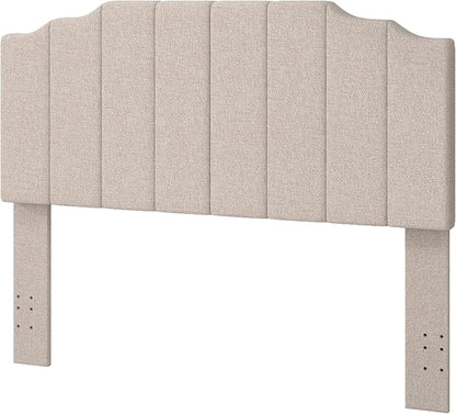 Queen Size Headboard Only, Linen Wall Mounted Headboard Queen/Full Size for Adjustable Bed, Modern Vertical Channel Design with Curved Tufted Upholstered Head Board, Beige
