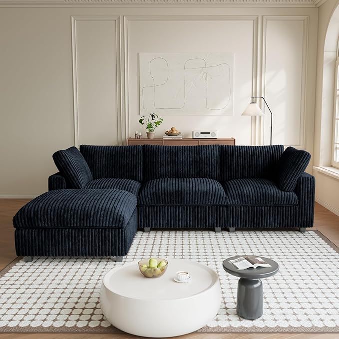 Modular Sectional Sofa, L Shaped Sofa with Chaise Ottoman, Deep Seat Cloud Sectional Couch, Couch Cushion Covers Removable, Comfy Modular Couches for Living Room, Office, Apartment, Black