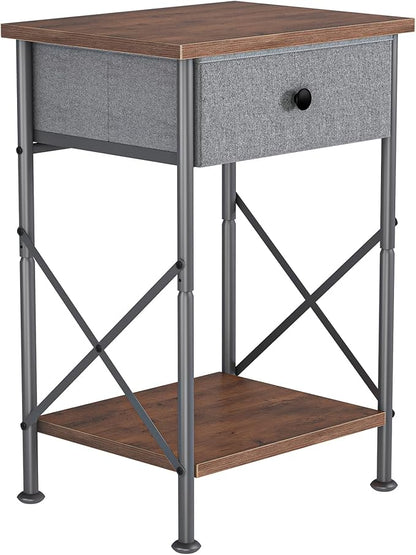 VECELO Night Stands for Bedroom Nightstand Bedside End Tables with Drawer Storage, (Set of 2), Rustic Brown